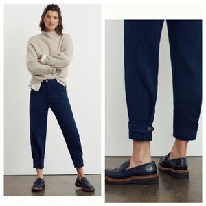 MAEVE Anthropologie Magda 16 Tapered Cuffed Pant Navy Blue Plus Preppy Business